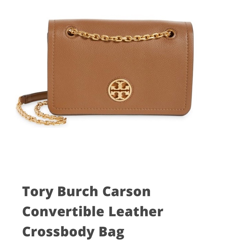 Tory Burch Carson Convertible Leather Crossbody Bag - Color Moose